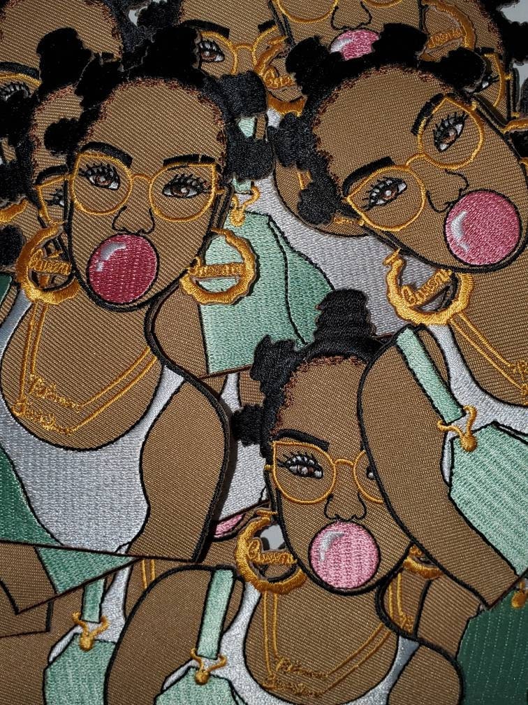 Exclusive 5x4-inch, Cool "Bubble Pop" Pink Bubble Iron-on Embroidered Patch; Hip-hoppin', Bubble Poppin' Queen, Black Girl Magic Patch