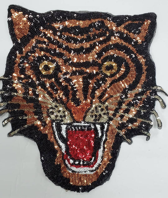 New Arrival, Royal "Copper" Sequins Lion Head Sew-on Patch, Large Patch; Cool Bling Patch, DIY Applique; Vintage Patch, Size 10.5"