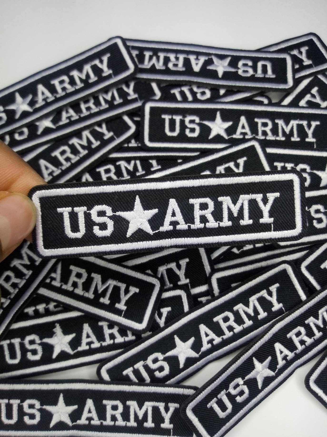 Military Emblem, Black and White "US ARMY" with a star Embroidery Patch, Size 3"x1", Cool Iron-on Patch, Applique for Clothing & Accessories