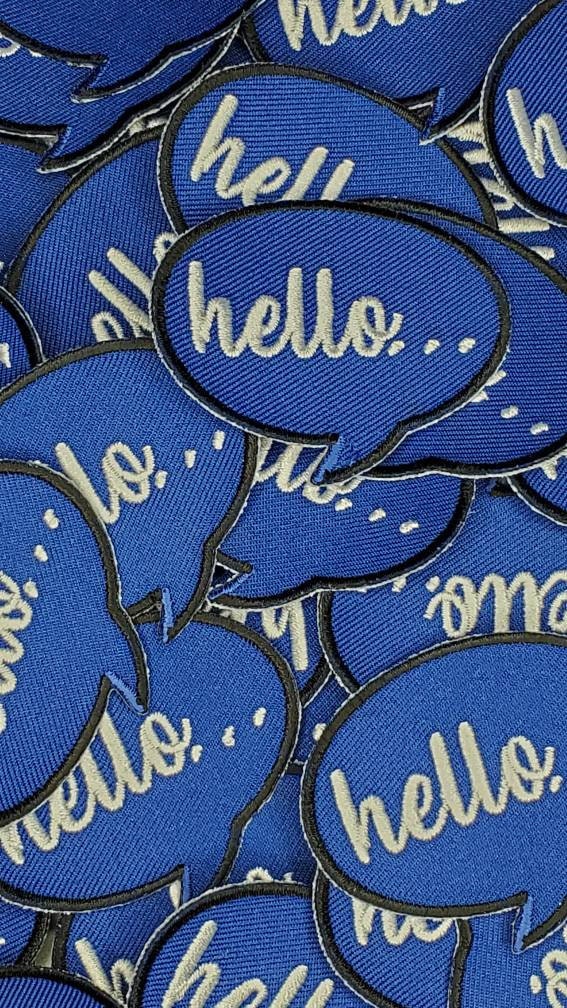 New Arrival, 2-pc set, "Hello" Talk Bubble, 2x1 inch,  Cool Appliques For Clothing, Iron-on Embroidered Patch; Denim and Accessories Patch