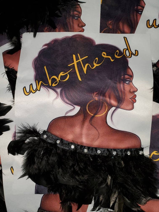 NEW, 3D Digital Patch "Unbothered" Sexy Diva with Real Feather Accessories and Rhinestone Embellishments, Size 9"×15", Sew-on Patch, DIY