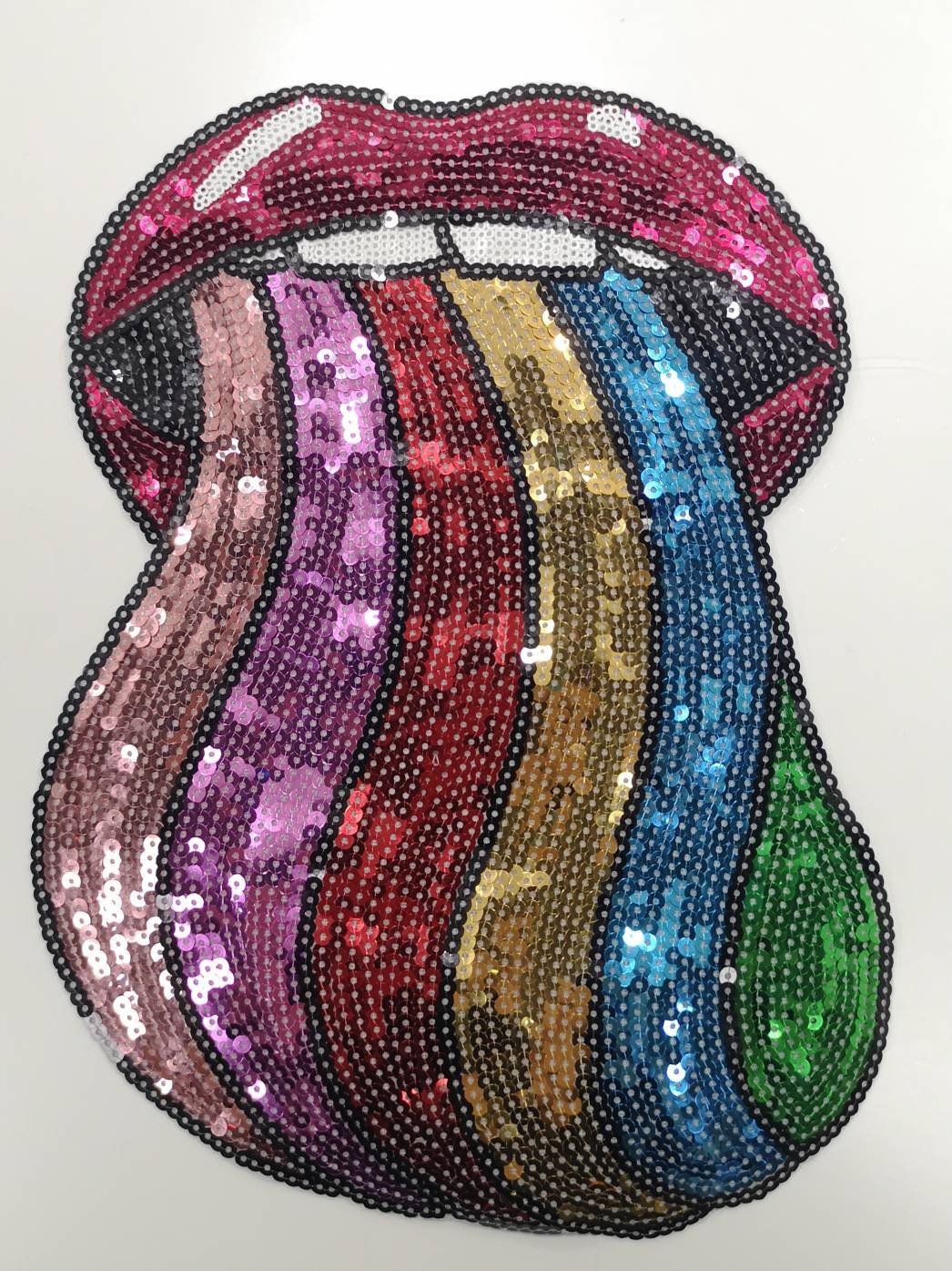 NEW Sequins "Taste of Color" Red Lip & Tongue Patch (iron-on) Size 12", LARGE Patch for Denim Jacket, Shirts, Hoodies, Camo, and More, DIY
