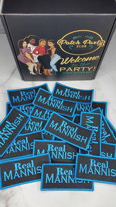 New Arrival,"Real Mannish" Men's Iron-on Patch, Size 3"x2", Blue & Black Embroidered Patch for Clothing, Hats, and More