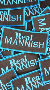 New Arrival,"Real Mannish" Men's Iron-on Patch, Size 3"x2", Blue & Black Embroidered Patch for Clothing, Hats, and More