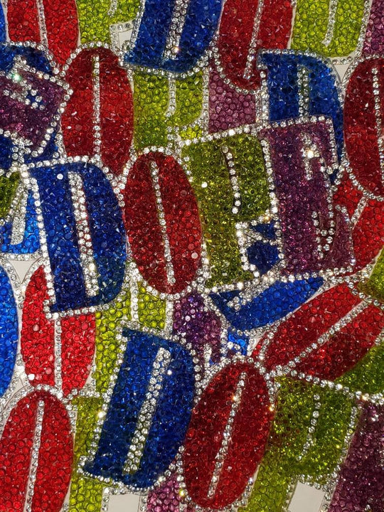 NEW Arrival,"Dope" Colorful Blinged Out Rhinestone Patch with Adhesive, Rhinestone Applique, Size 4"x2", Czech Rhinestones, DIY Applique