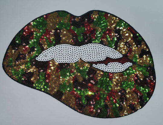 NEW Arrival, Sequins "Taste of Camo" Custom Patch (iron-on) Size 9.5", LARGE Patch for Denim Jacket, Shirts, Hoodies, Camo, and More, DIY