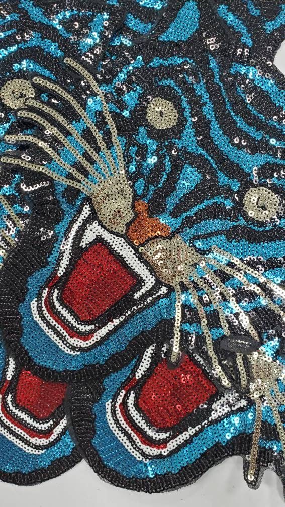 New Arrival, Royal "Blue" Sequins Tiger Head Sew-on Patch, Large Patch; Cool Bling Patch, DIY Applique; Vintage Patch, Size 10.5"