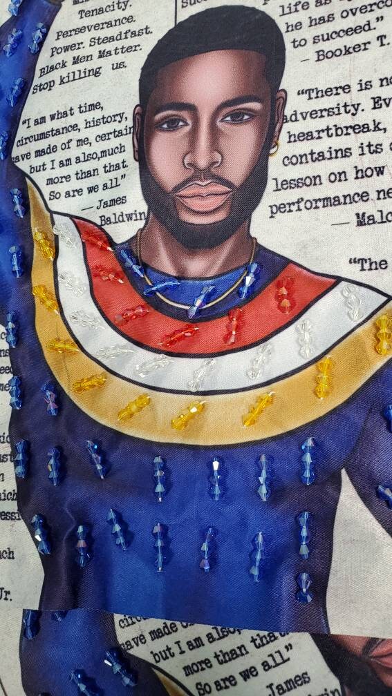NEW, 3D Digital Patch "Rise Up, Kings" Strong Black Man with Gem Embellishments, Size 9"×15", Sew-on Patch, DIY Applique for Jackets & More
