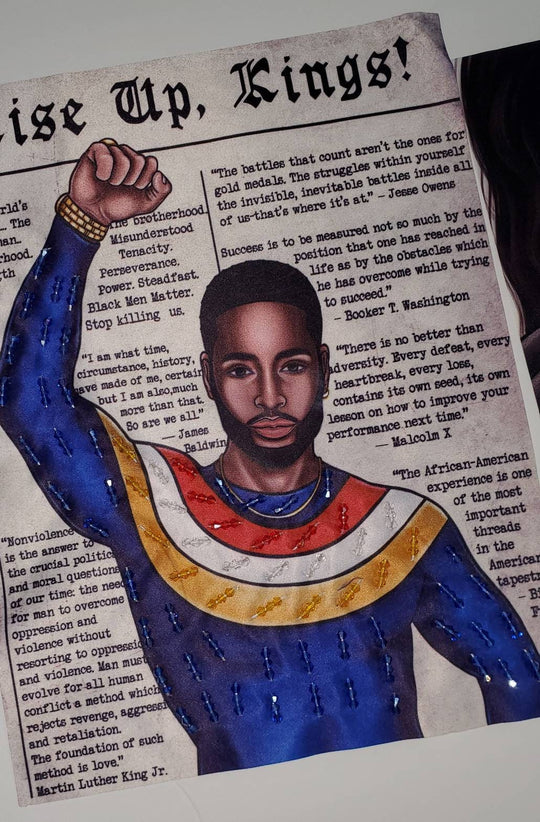 NEW, 3D Digital Patch "Rise Up, Kings" Strong Black Man with Gem Embellishments, Size 9"×15", Sew-on Patch, DIY Applique for Jackets & More