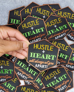 New Design, Dark Brown Embroidered Entrepreneur Patch, Iron-on "Hustle plus Heart" Badge, Cool Appliques and Patches, Size 3"x3", Logo Cut