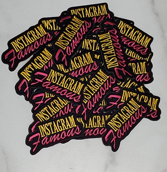 New Style, 2-pcs "Instagram Famous" Cool Iron-on Embroidered Patch; Influencer Patch; Size 3", Fun Appliques for Denim Jackets, Small Patch