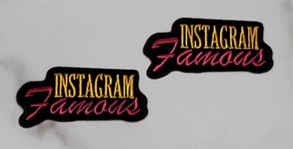 New Style, 2-pcs "Instagram Famous" Cool Iron-on Embroidered Patch; Influencer Patch; Size 3", Fun Appliques for Denim Jackets, Small Patch