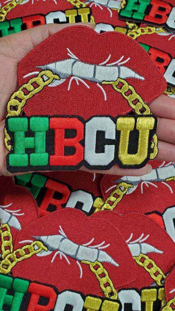 New Arrival, Poppin' Red Lip "HBCU" w/Gold Metallic Chain|Iron-On Patch|Black Colleges|Embroidered Patch|DIY Patch for Denim & Accessories