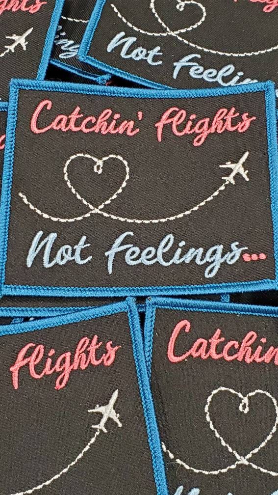 New Arrival|World Traveler, "Catchin' Flights Not Feelings" Iron-on Embroidered Patch, Melanin Travels, Size 4"x4", Wanderlust, DIY Applique