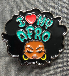 New Arrival, "I Love my Afro" Lapel Pin, Black Girl Magic Soft Enamel Pin, Size 2", w/Butterfly Clutch, Cool Pin for Bags, Jackets, & Shoes