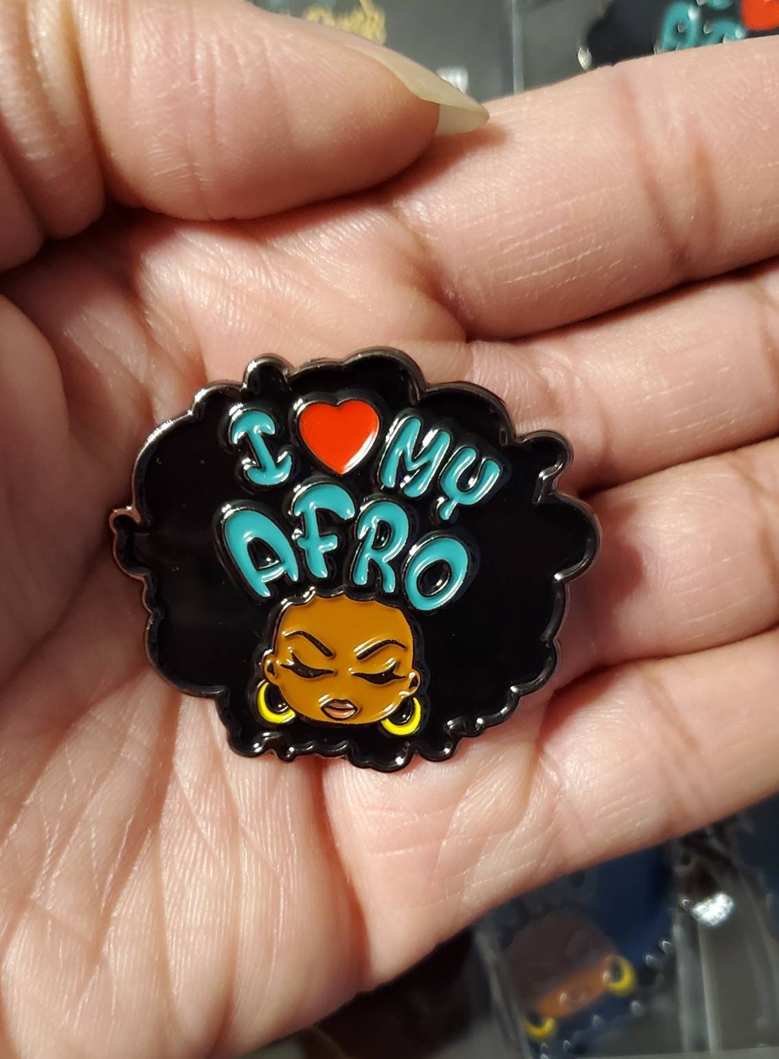 New Arrival, "I Love my Afro" Lapel Pin, Black Girl Magic Soft Enamel Pin, Size 2", w/Butterfly Clutch, Cool Pin for Bags, Jackets, & Shoes