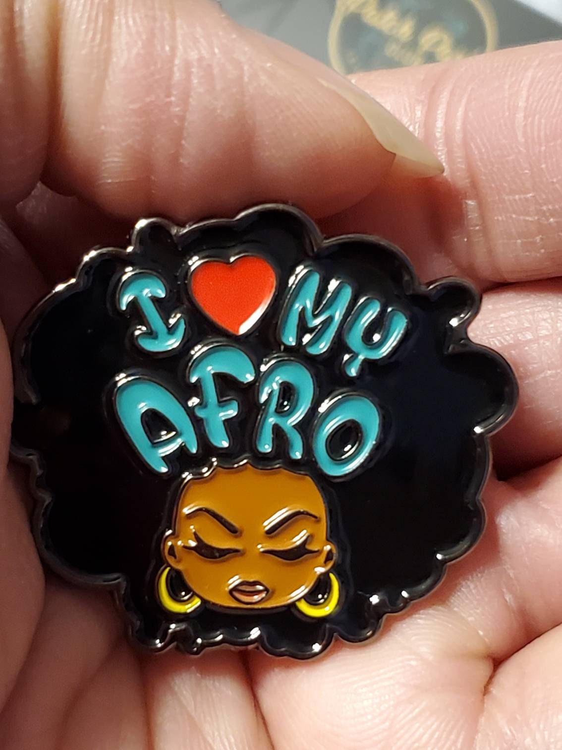 New Arrival, "I Love my Afro" Lapel Pin, Black Girl Magic Soft Enamel Pin, Size 2", w/Butterfly Clutch, Cool Pin for Bags, Jackets, & Shoes