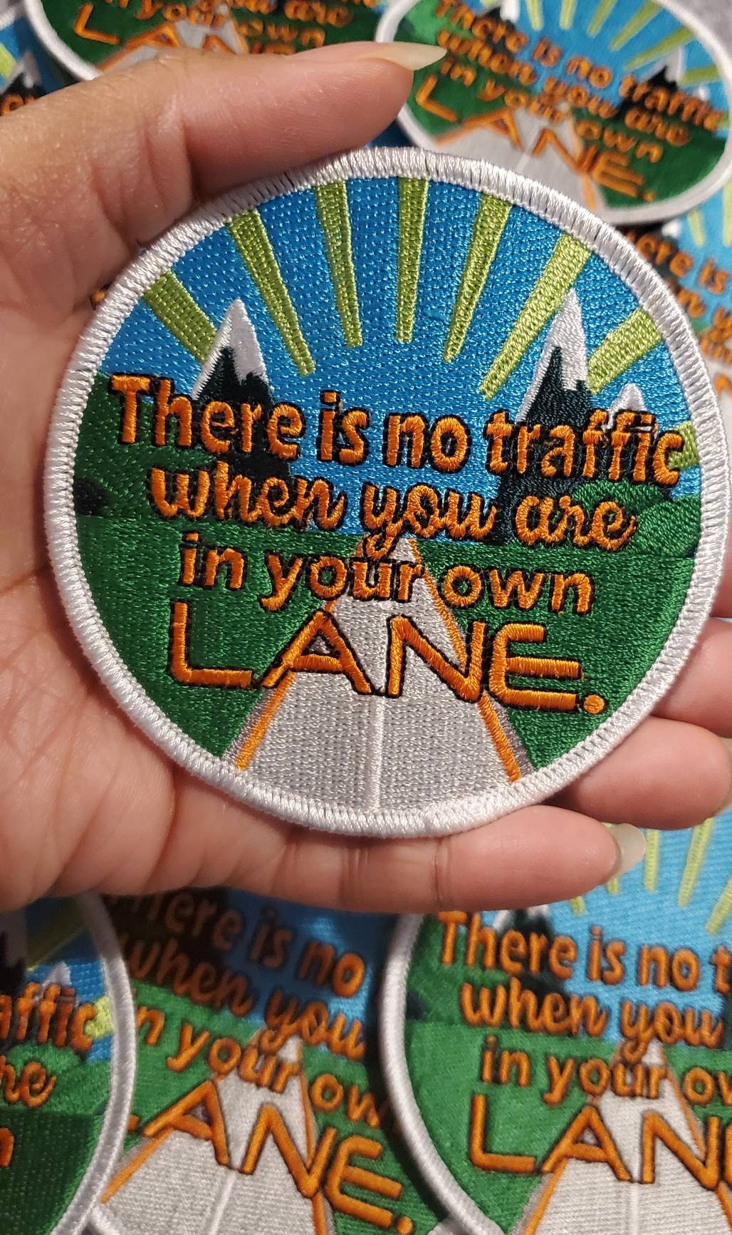 Entrepreneur Patch "In Your Own Lane" Circular Badge, Iron on  Embroidered Patch, Hustle Applique, Cool Patch for Clothing, Size 3-inch