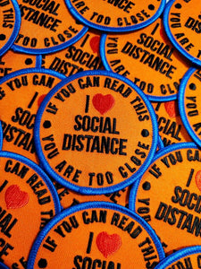 NEW Arrival, "I Love Social Distance" Patches for Masks, Colorful Iron-on Embroidered Applique, Size 2.85", Social Distancing, DIY Crafts
