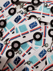 NEW Arrival, "Postal Worker" Essential Patch, Patches for Masks, Small Iron-on Embroidered, Size 2.5", Cute Postal Truck for Accessories