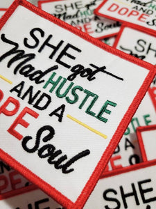 NEW w/Red Border, 3.5"x3", Cool "She Got Mad Hustle and Dope Soul", Iron-on Embroidered Patch;Feminist AF, The Future is Female Patch