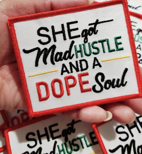 NEW w/Red Border, 3.5"x3", Cool "She Got Mad Hustle and Dope Soul", Iron-on Embroidered Patch;Feminist AF, The Future is Female Patch
