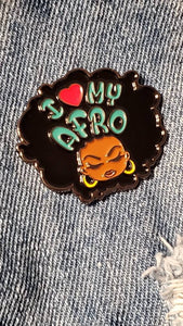 New Arrival, "I Love my Afro" Lapel Pin, Black Girl Magic Soft Enamel Pin, Size 2", w/Butterfly Clutch, Cool Pin for Bags, Jackets, & Shoes