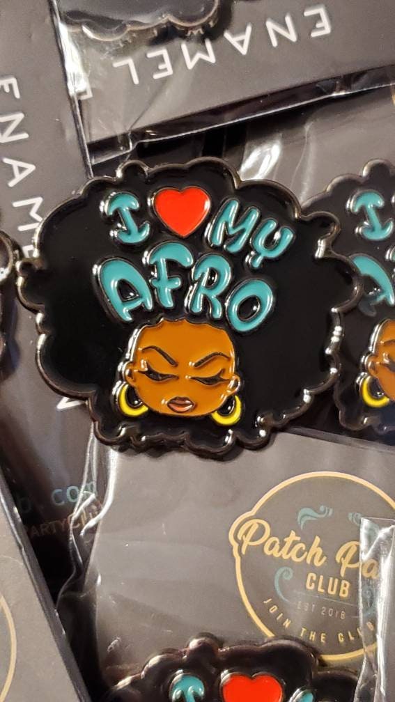 New Arrival, "I Love my Afro" Lapel Pin, Black Girl Magic Soft Enamel Pin, Size 2", w/Butterfly Clutch, Cool Pin for Bags, Jackets, & Shoes