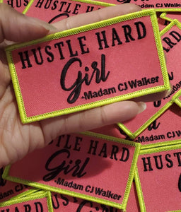 New Arrival, Neon Colors "Hustle Hard Girl" Madam CJ Walker Homage Badge, Cute Iron-on Embroidered Patch, Craft Supplies, Small Patch, 3.75"