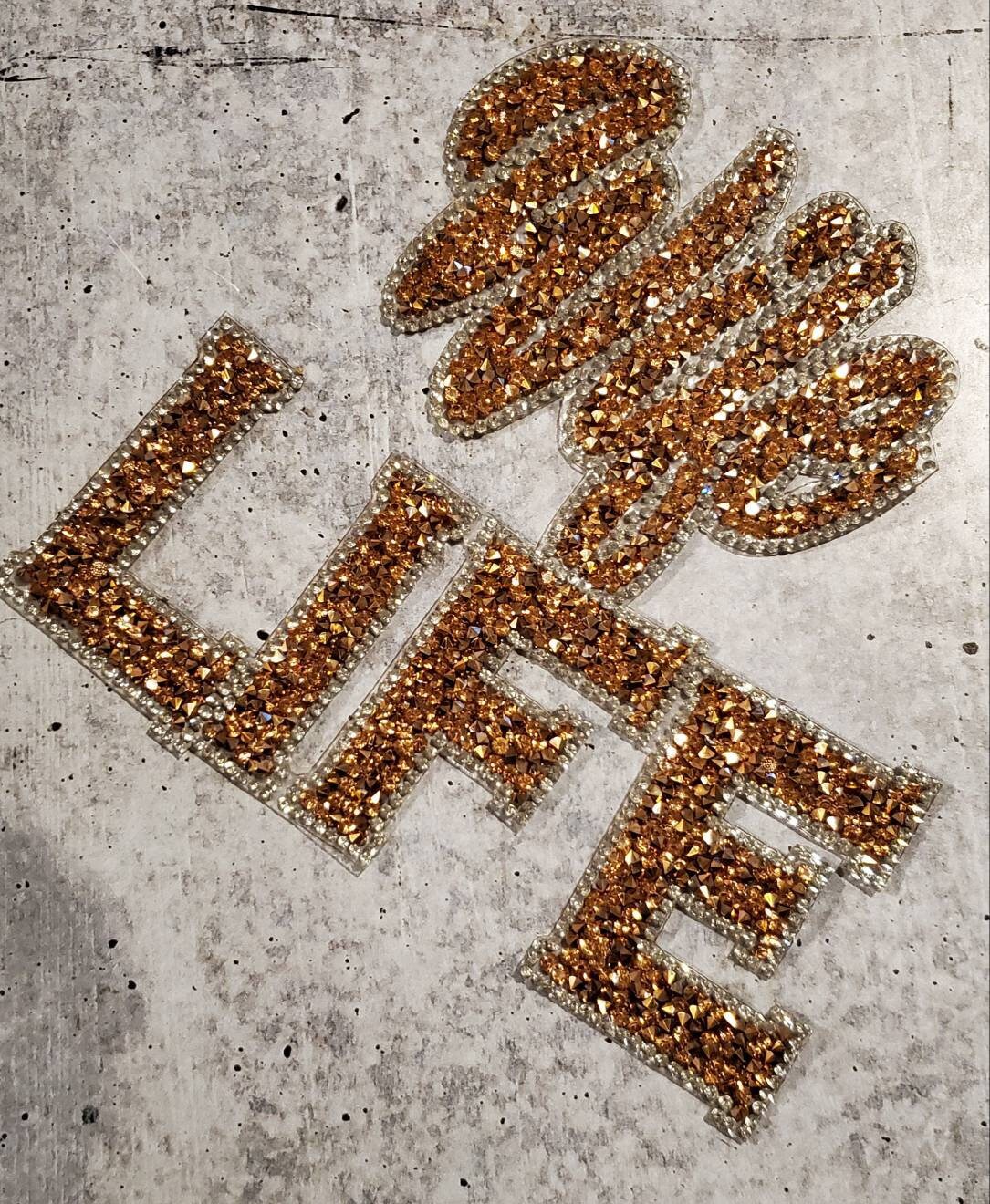 NEW Arrival, Rose Gold Crushed "Wife Life" Rhinestone Patch with Adhesive, Rhinestone Applique, Size 7.5", Czech Rhinestones, Bride to be