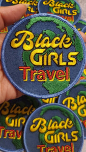 New Arrival, Denim "Black Girls Travel" Iron-on Patch, Size 3.5" Circular, Denim Embroidered Patch for Clothing, Accessories, & Blue Jeans