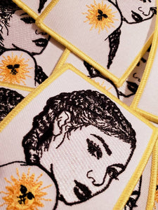 NEW,"Ray of Sunshine" Beautiful Black & White Melanin Magic with Cornrows, Iron-on Embroidered Patch, DIY Applique for Clothes, Masks, 3"x4"