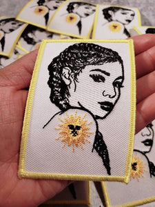 NEW,"Ray of Sunshine" Beautiful Black & White Melanin Magic with Cornrows, Iron-on Embroidered Patch, DIY Applique for Clothes, Masks, 3"x4"