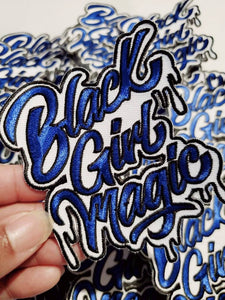 Blue & White,"Drippin, Black Girl Magic" NEW Design, Iron-on Embroidered Patch, DIY Applique, Size 4", Cute Gift for Sorority Girl