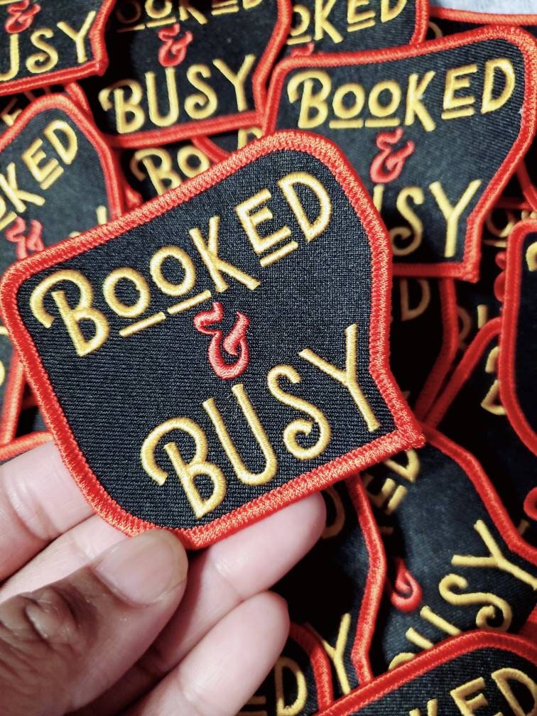 NEW, Statement Patch, "Booked & Busy" Size 3" Iron-on Embroidered Patch, Entrepreneur Emblem, Cool Patches for Jackets, DIY Craft Supplies