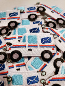 NEW Arrival, "Postal Worker" Essential Patch, Patches for Masks, Small Iron-on Embroidered, Size 2.5", Cute Postal Truck for Accessories