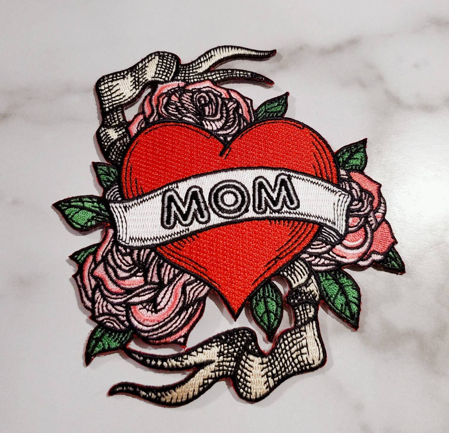 Beautiful, NEW "Mom LOVE Tat" Mother's Day Patch, Size 5", Iron-on Patch, Cool Patches for Jackets, DIY, Gifts for Mom, 100% Embroidered