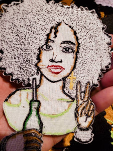 NEW Neon Color, Cute Black Girl Chucking up the "Deuces" Iron or Sew-on Embroidered 3D Afrocentric Patch, Exclusive Appliques, Size 4"
