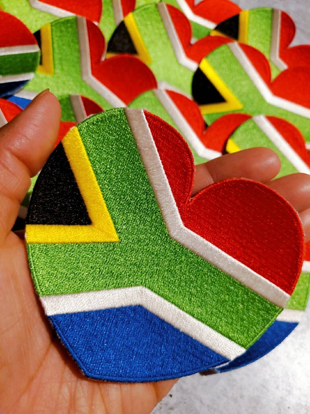 NEW, Collectable "South-African Flag" Iron-On 100% Embroidered Afrocentric Patch; Juneteenth, Red, Green, and Black, 4"