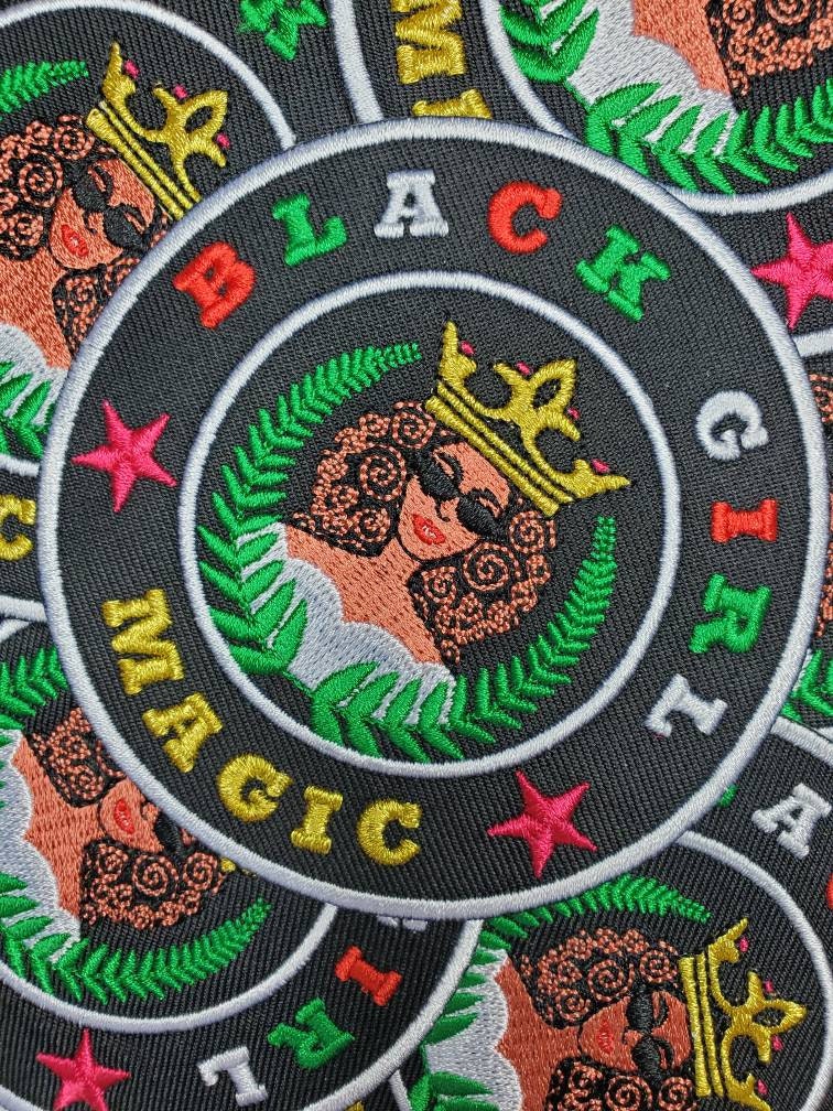 Adorable "Black Girl Magic," Popular Patch, 4-inch Circular Iron-on Embroidered Patch; Black Queen w/ Crown, DIY Craft Apparel & Accessories