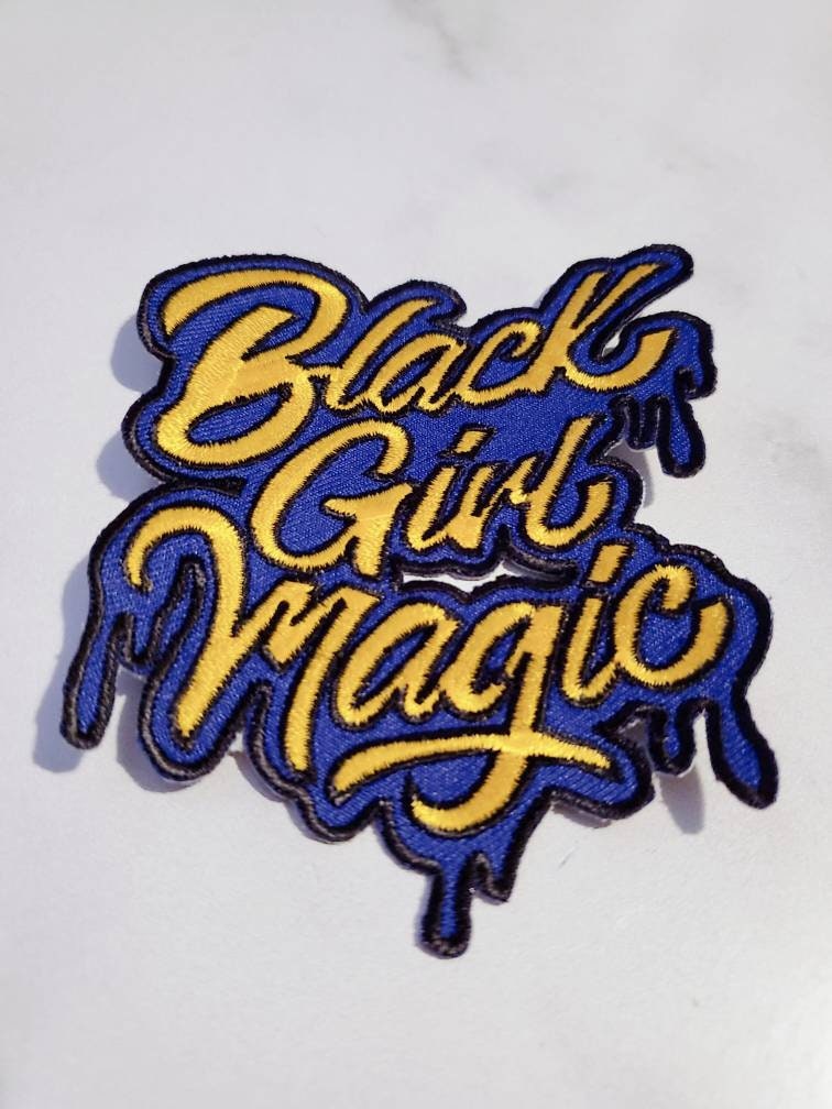 Blue & Gold,"Drippin, Black Girl Magic" NEW Design, Iron-on Embroidered Patch, DIY Applique, Size 4", Cute Gift for Sorority Girl