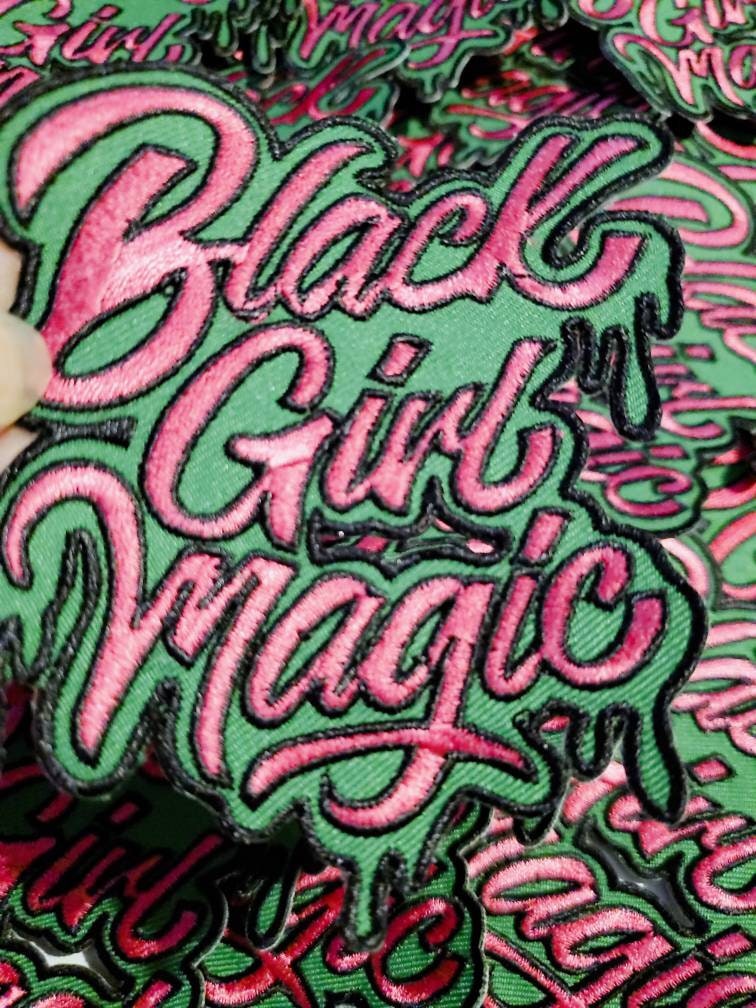 Pink & Green,"Drippin, Black Girl Magic" NEW Design, Iron-on Embroidered Patch, DIY Applique, Size 4", Cute Gift for Sorority Girl