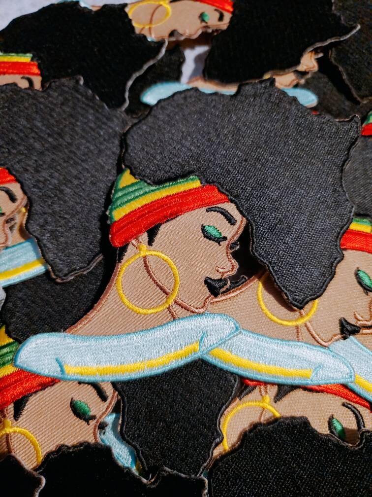Exclusive "Locs of Motherland" 4" Iron-On Patch, Embroidered Afrocentric Patch; Cute Applique for Clothing & Accessories, Small Patch
