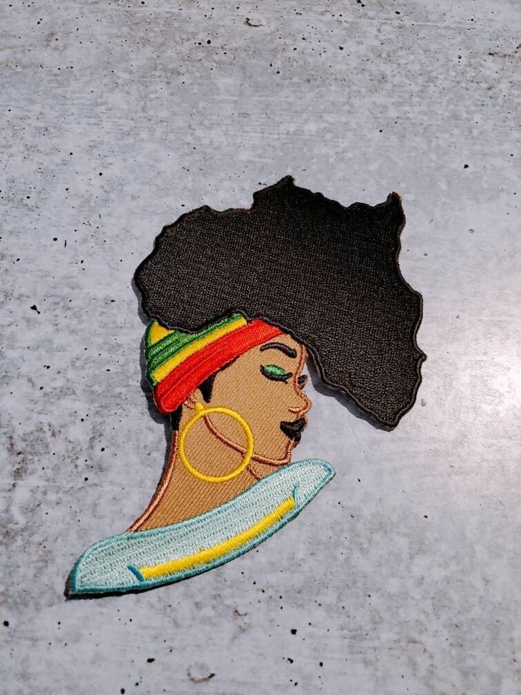 Exclusive "Locs of Motherland" 4" Iron-On Patch, Embroidered Afrocentric Patch; Cute Applique for Clothing & Accessories, Small Patch