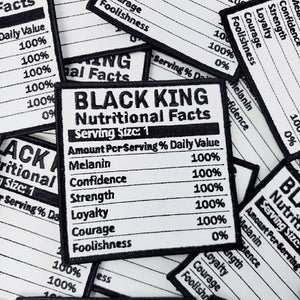 Popular Patch | "Black King Nutritional Facts" Camo Patch, Iron-on Embroidered Patch; Africa Patch, Patches for Men, Size 4"