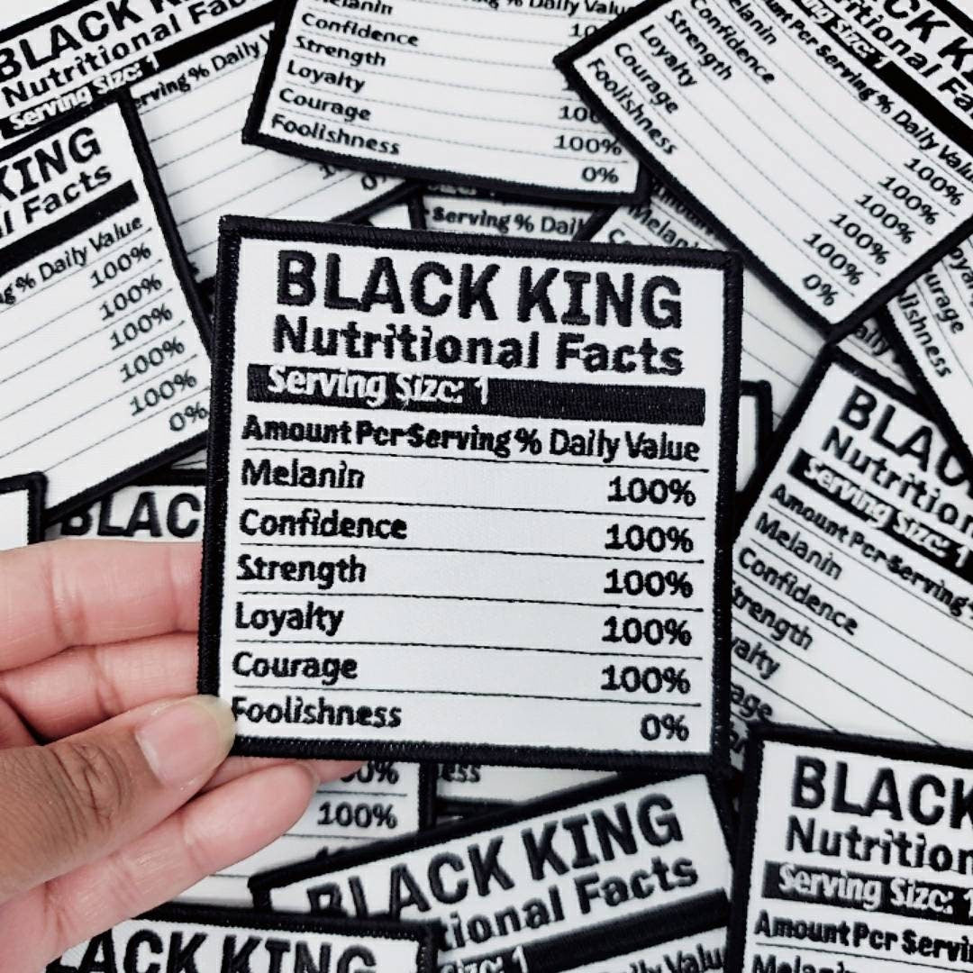 Popular Patch | "Black King Nutritional Facts" Camo Patch, Iron-on Embroidered Patch; Africa Patch, Patches for Men, Size 4"