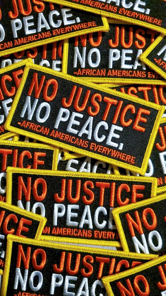 NEW, Protest Patch, "No Justice, No Peace" Exclusive Embroidered Patch, African-American BLM, Size 3" x 2", Iron-on Patch, Conscious Gifts