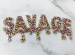 Rhinestone Patch,"Savage Drip" Rose Gold & Pink Crushed Rhinestone Patch with Adhesive, Size 9", Czech Rhinestones, DIY Appliques 4 Clothing