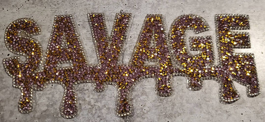 Rhinestone Patch,"Savage Drip" Rose Gold & Pink Crushed Rhinestone Patch with Adhesive, Size 9", Czech Rhinestones, DIY Appliques 4 Clothing