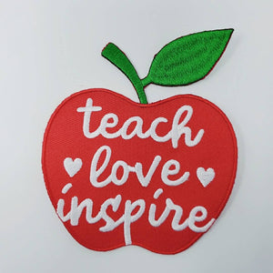 New Size 3", (SMALL) "Teach, Love, Inspire" Teacher's Appreciation Gift | Iron-on Embroidery Patch for Teacher's | SMALL Teacher's Apple Badge